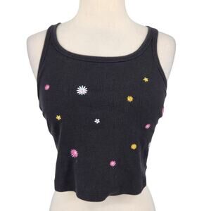 PINK by Victoria’s Secret Tank – Black Ribbed with Shelf Bra & Floral Embroidery